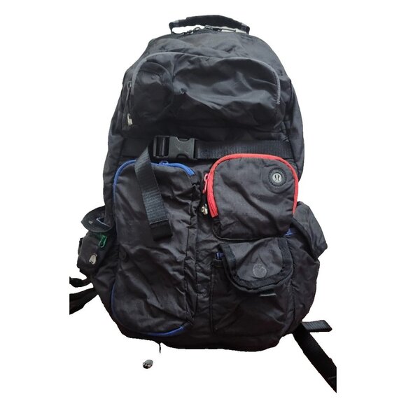 Lululemon Athletic Backpack Black Multicolor Pockets Nylon Gym Travel Bag - Picture 2 of 14